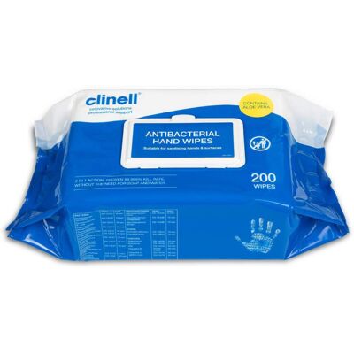 Clinell CAHW200 Antibacterial Hand Wipes - Pack of 200 Clinell CAHW200 Antibacterial Hand Wipes - Pack of 200