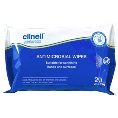 Clinell Antimicrobial Hand & Surface, 20 Wipes Clinell Antimicrobial Hand & Surface, 20 Wipes