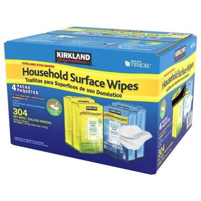 Kirkland Signature Household Surface Wipes Extra Large - Case of 4 Pack, 304 Wet Kirkland Signature Household Surface Wipes Extra Large - Case of 4 Pack, 304 Wet