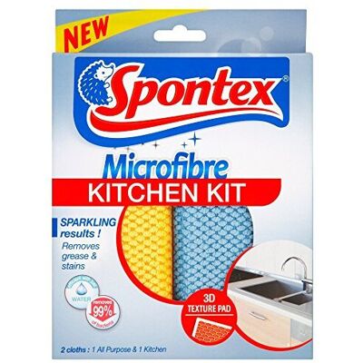 Spontex Microfibre Kitchen Kit (2 Cloths), Removes 99% of Bacteria Spontex Microfibre Kitchen Kit (2 Cloths), Removes 99% of Bacteria