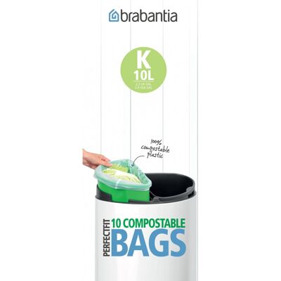 Brabantia Compostable Bin Liners, 10 L - Size K, 10 Bags Brabantia Compostable Bin Liners, 10 L - Size K, 10 Bags