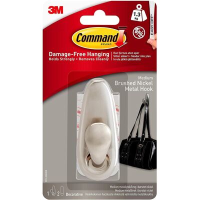 3M Command Brushed Nickel Metal Hook - Damage-Free & Strong Hold - Hook 3M Command Brushed Nickel Metal Hook - Damage-Free & Strong Hold - Hook