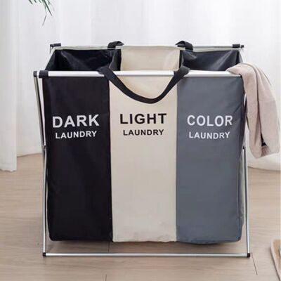 Living And Home (#A 3 Sectiom) Aluminium Frame Folding Laundry Basket Washing Cloths Storage Ham Living And Home (#A 3 Sectiom) Aluminium Frame Folding Laundry Basket Washing Cloths Storage Ham