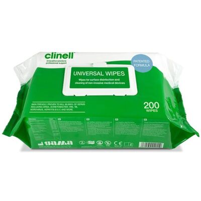Clinell Universal Wipes - Pack of 200 - Medical Care Essentials Clinell Universal Wipes - Pack of 200 - Medical Care Essentials