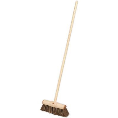 Loops Heavy Duty Hard Bristle Broom Stick - 325mm Saddle Back Brush Head Wooden Handle Loops Heavy Duty Hard Bristle Broom Stick - 325mm Saddle Back Brush Head Wooden Handle