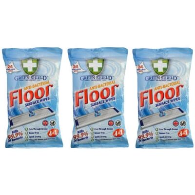 3 x GREENSHIELD ANTIBAC Floor Surface Wipes Packs of 24 Extra Large Wipes (72 Wi 3 x GREENSHIELD ANTIBAC Floor Surface Wipes Packs of 24 Extra Large Wipes (72 Wi