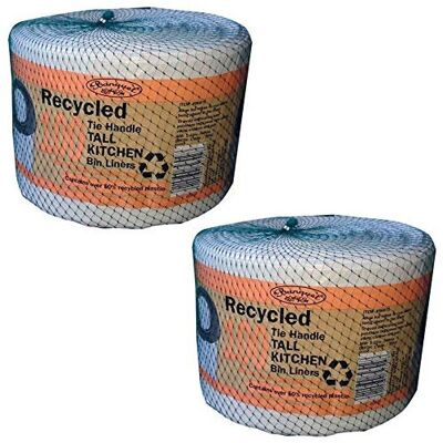 Banquet Recycled 100 Tie Handle Tall Kitchen Bin Liners, White (2 Pack - 200 Bag Banquet Recycled 100 Tie Handle Tall Kitchen Bin Liners, White (2 Pack - 200 Bag