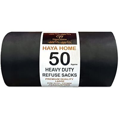 Haya Home - 50 Black Plastic Bin Bags - Heavy Duty - Bin Bags Haya Home - 50 Black Plastic Bin Bags - Heavy Duty - Bin Bags