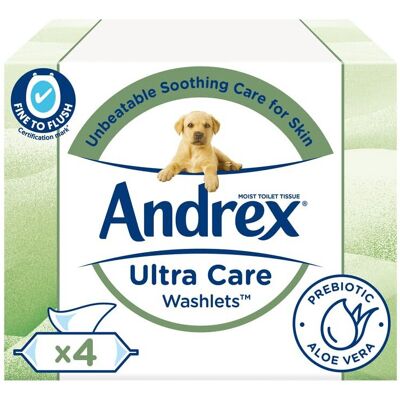 Andrex Ultra Care Washlets - 4 Packs - 144 Moist Toilet Tissues - Soothing Care Andrex Ultra Care Washlets - 4 Packs - 144 Moist Toilet Tissues - Soothing Care