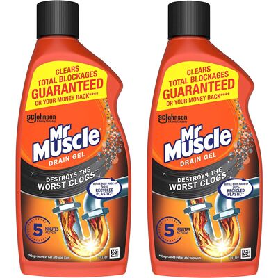 Mr Muscle Drain Unblocker, Sink & Drain Cleaner, Heavy Duty Drain Gel, 2 x 500 m Mr Muscle Drain Unblocker, Sink & Drain Cleaner, Heavy Duty Drain Gel, 2 x 500 m