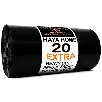 H Haya Home Haya Home 20 EXTRA LARGE Heavy Duty Bin Bags 100L Black Plastic Bin Liners 45 μm H Haya Home Haya Home 20 EXTRA LARGE Heavy Duty Bin Bags 100L Black Plastic Bin Liners 45 μm