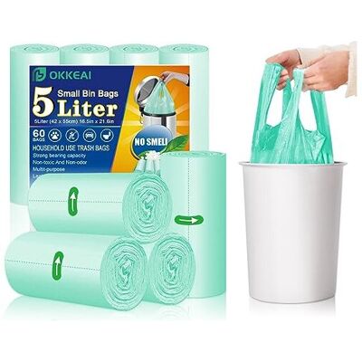 OKKEAI 5L Bin Liners Food Waste Bags with Tie Handle Small Pedal Bin Bags Kitchen Caddy OKKEAI 5L Bin Liners Food Waste Bags with Tie Handle Small Pedal Bin Bags Kitchen Caddy