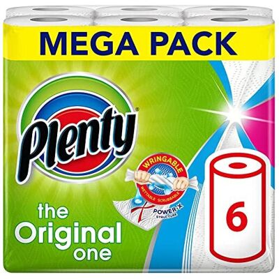 PLENTY Kitchen Towel, 6 White Rolls, 600 Sheets of Kitchen Roll, 2-Ply Tissue PLENTY Kitchen Towel, 6 White Rolls, 600 Sheets of Kitchen Roll, 2-Ply Tissue