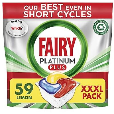 Fairy Platinum Plus All-In-1 Dishwasher Tablets Bulk, 59 Tablets , Lemon, XXL PA Fairy Platinum Plus All-In-1 Dishwasher Tablets Bulk, 59 Tablets , Lemon, XXL PA