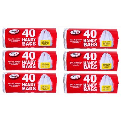 Tidzy 6 X Tidyz 40 Handy Bags Shopping Extra Strong 15L Pedal Bin Liner Tie Handle Tidzy 6 X Tidyz 40 Handy Bags Shopping Extra Strong 15L Pedal Bin Liner Tie Handle
