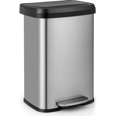Costway 50L Rectangular Waste Bin Stainless Steel Step Trash Can Recycling Costway 50L Rectangular Waste Bin Stainless Steel Step Trash Can Recycling