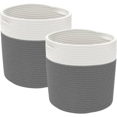 vidaXL Storage Baskets 2 pcs Grey White Cotton - Storage Baskets vidaXL Storage Baskets 2 pcs Grey White Cotton - Storage Baskets
