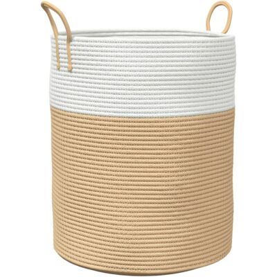 vidaXL Storage Basket Beige White Cotton - Storage Basket vidaXL Storage Basket Beige White Cotton - Storage Basket