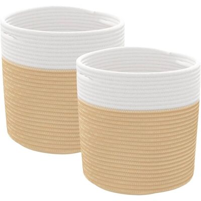 vidaXL Storage Baskets 2 pcs Beige and White Cotton - Storage Baskets vidaXL Storage Baskets 2 pcs Beige and White Cotton - Storage Baskets