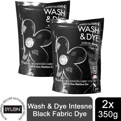 DYLON Wash & Dye Fabric Dye, Intense Black, 2 Packs of 350g DYLON Wash & Dye Fabric Dye, Intense Black, 2 Packs of 350g