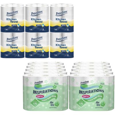 Freedom Aloe Vera Toilet Paper 3 Ply With 24x Rolls of Kitchen Towels Freedom Aloe Vera Toilet Paper 3 Ply With 24x Rolls of Kitchen Towels