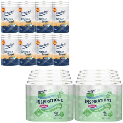 Freedom Aloe Vera Toilet Paper 3Ply With 4x Luxury Kitchen Towel Roll Freedom Aloe Vera Toilet Paper 3Ply With 4x Luxury Kitchen Towel Roll