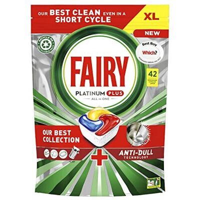 Fairy Platinum Plus All-In-1 Dishwasher Tablets Bulk, 42 Tablets, Lemon, With Anti-Dul Fairy Platinum Plus All-In-1 Dishwasher Tablets Bulk, 42 Tablets, Lemon, With Anti-Dul