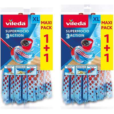 Vileda Supermocio 3Action XL Mop Head Replacement 2 Twin Packs Vileda Supermocio 3Action XL Mop Head Replacement 2 Twin Packs