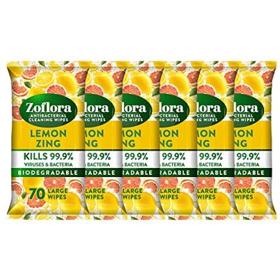 Zoflora Lemon Zing 6 x 70 Large Wipes, Antibacterial Multi-surface Cleaning Wipe Zoflora Lemon Zing 6 x 70 Large Wipes, Antibacterial Multi-surface Cleaning Wipe