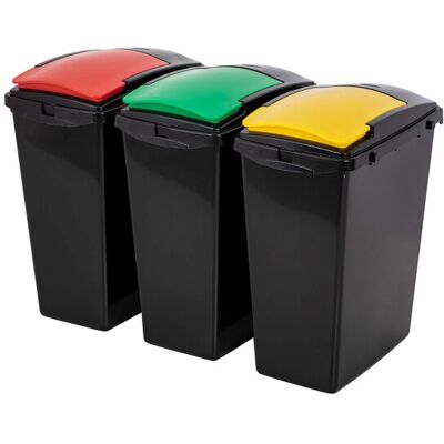 Addis 40 Litre Plastic Set of 3 Recycling 40 litre Waste Utility Bins, Black colour co Addis 40 Litre Plastic Set of 3 Recycling 40 litre Waste Utility Bins, Black colour co