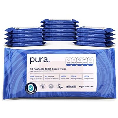 Aloe Pura Pura Flushable Moist Toilet Tissue Wipes, 14 x 40 wipes per pack (560 Wipes) 100 Aloe Pura Pura Flushable Moist Toilet Tissue Wipes, 14 x 40 wipes per pack (560 Wipes) 100
