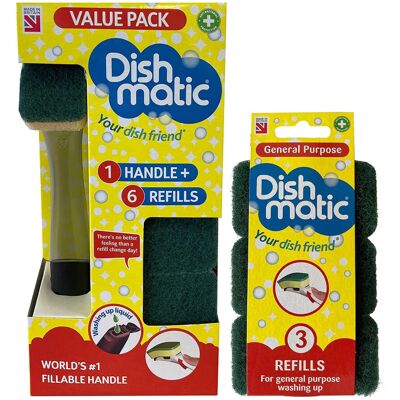 Topest Dishmatic Fillable Washing Up Brush and Sponge - Value Pack, Includes 6X Replace Topest Dishmatic Fillable Washing Up Brush and Sponge - Value Pack, Includes 6X Replace