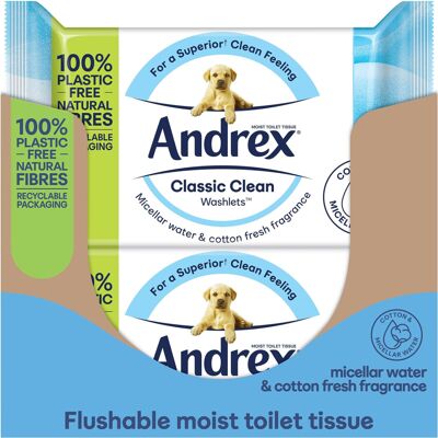 Andrex - Classic Clean Washlets - 12 Pack - Flushable - Wet Wipes Andrex - Classic Clean Washlets - 12 Pack - Flushable - Wet Wipes