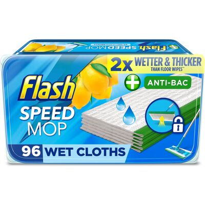 Flash Speedmop Wet Cloth Refills Floor Cleaner Lemon Anti-Bac, 96 Wipes (24 x 4) Flash Speedmop Wet Cloth Refills Floor Cleaner Lemon Anti-Bac, 96 Wipes (24 x 4)