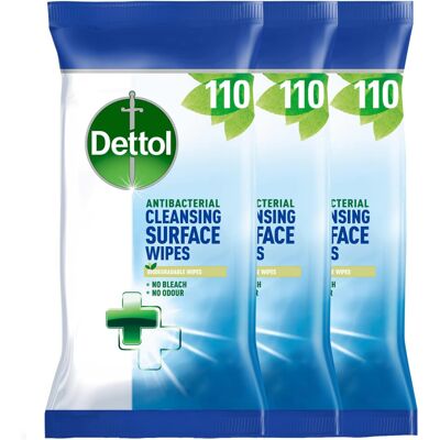 Dettol Antibacterial Cleaning Wipes ,Total 330 Wipes (3 Packs X 110) Kitchen Wip Dettol Antibacterial Cleaning Wipes ,Total 330 Wipes (3 Packs X 110) Kitchen Wip