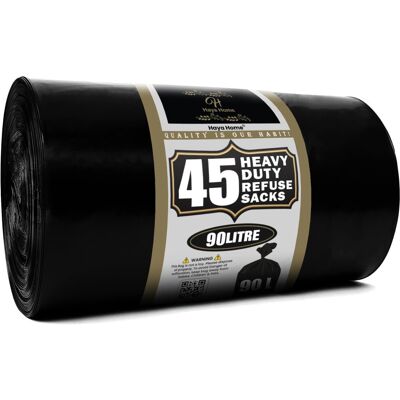 H Haya Home Haya Home 90L liter 45 Black Plastic Bin Bags Heavy Duty Bin Liners, Refuse Sack H Haya Home Haya Home 90L liter 45 Black Plastic Bin Bags Heavy Duty Bin Liners, Refuse Sack