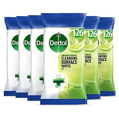 Dettol Disinfectant Wipes, Lime and Mint, Total of 756 Wipes (6 Packs X 126), Wipes Ant Dettol Disinfectant Wipes, Lime and Mint, Total of 756 Wipes (6 Packs X 126), Wipes Ant