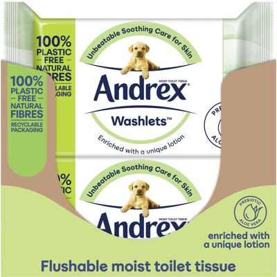 Andrex Ultra Care Washlets, 12 Packs - Flushable Toilet Wipes - Skin Kind Soothing Wipe Andrex Ultra Care Washlets, 12 Packs - Flushable Toilet Wipes - Skin Kind Soothing Wipe