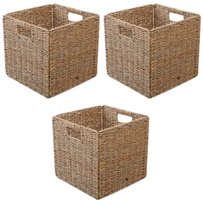 Spactz 3X Woven Seagrass Farmhouse Kitchen Storage Organizer Basket Bin with Handles fo Spactz 3X Woven Seagrass Farmhouse Kitchen Storage Organizer Basket Bin with Handles fo