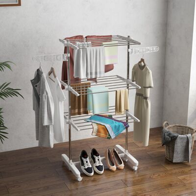 HOMCOM 3 Layer Folding Cloth Hanger Stand Towel Hanging Dryer Rack Holding Airer HOMCOM 3 Layer Folding Cloth Hanger Stand Towel Hanging Dryer Rack Holding Airer