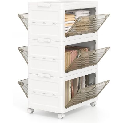 Casart 3-Tier Stackable Storage Bins Bedroom Collapsible Storage Boxes-White Casart 3-Tier Stackable Storage Bins Bedroom Collapsible Storage Boxes-White