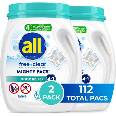 Doc Johnson All Mighty Pacs Laundry Detergent Free Clear Odor Relief Tub 56 Count Pack of Doc Johnson All Mighty Pacs Laundry Detergent Free Clear Odor Relief Tub 56 Count Pack of