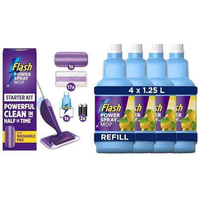 Flash Power Spray Mop Starter Kit Bundle Value Pack, 1 Washable Pad + 17 Disposa Flash Power Spray Mop Starter Kit Bundle Value Pack, 1 Washable Pad + 17 Disposa