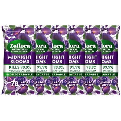 Zoflora Midnight Blooms Large Biodegradeable Wipes, Antibacterial Cleaning, 6 x Zoflora Midnight Blooms Large Biodegradeable Wipes, Antibacterial Cleaning, 6 x