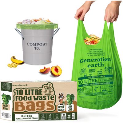 Generation earth 70 bags 10L Super Strong Food Waste Corn Starch Compostable Caddy Liners Bio Generation earth 70 bags 10L Super Strong Food Waste Corn Starch Compostable Caddy Liners Bio