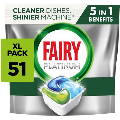 Fairy Platinum All-In-1 Dishwasher Tablets - 51 Pods, Original, Powerful Cleanin Fairy Platinum All-In-1 Dishwasher Tablets - 51 Pods, Original, Powerful Cleanin