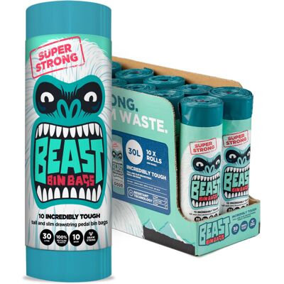 BEAST BIN BAGS, 10 Rolls of 10 x 30 Litre Bags (Total 100 Bags) - Made From 100% BEAST BIN BAGS, 10 Rolls of 10 x 30 Litre Bags (Total 100 Bags) - Made From 100%
