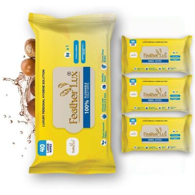 Feather Lux Wet Wipes for Adults - Flushable Toilet Wipes with Micellar Water, 1 Feather Lux Wet Wipes for Adults - Flushable Toilet Wipes with Micellar Water, 1
