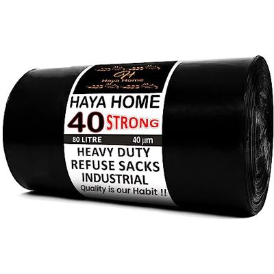 H Haya Home Haya Home 70L to 80L 40 Extra Strong Bin Bags Heavy Duty Bin Liners 40 ?m Black H Haya Home Haya Home 70L to 80L 40 Extra Strong Bin Bags Heavy Duty Bin Liners 40 ?m Black