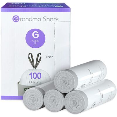 GRANDMA SHARK Bin Bags Liners, 100 Unscented Waste Bags, Up to 35L, 100 count, D GRANDMA SHARK Bin Bags Liners, 100 Unscented Waste Bags, Up to 35L, 100 count, D